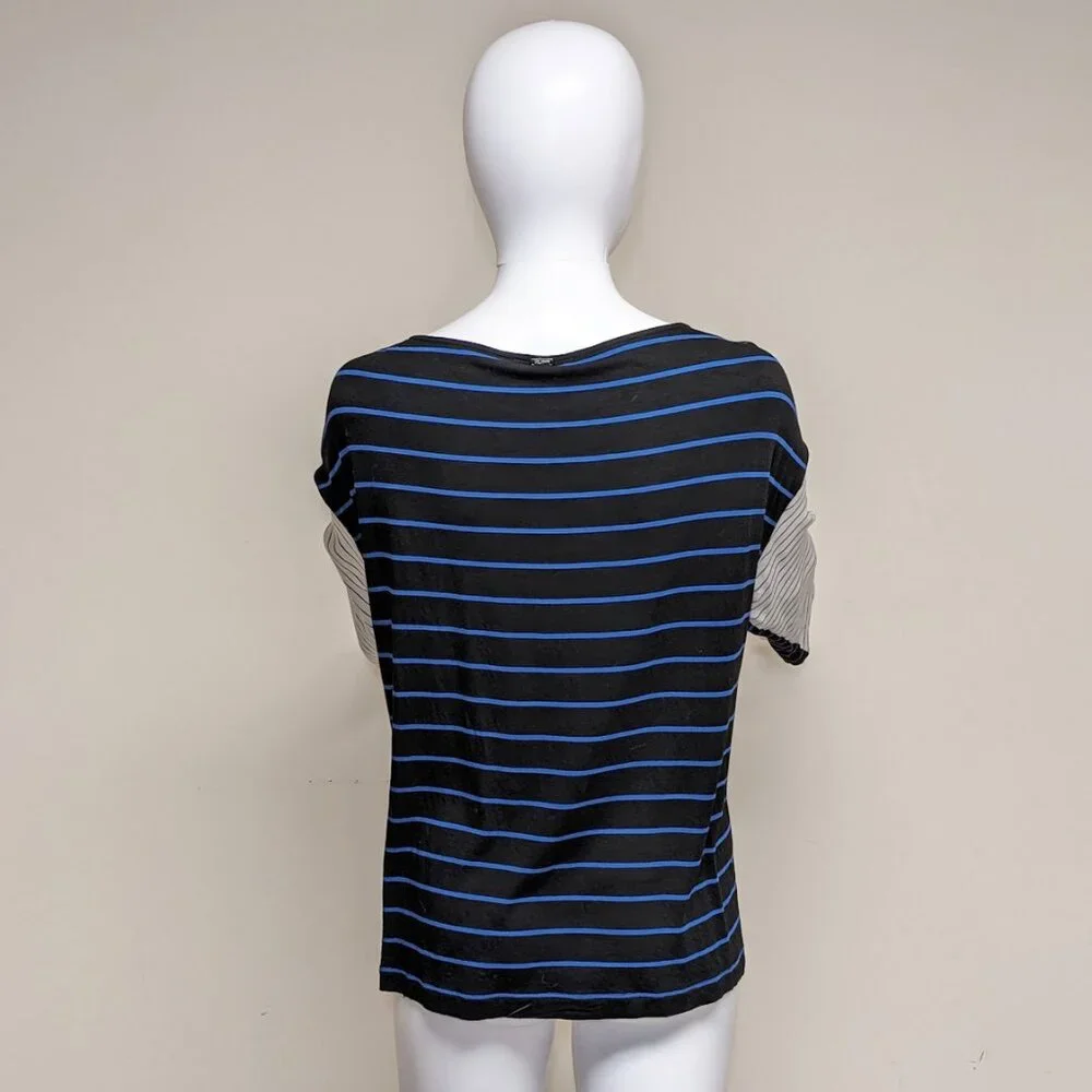 ST. JOHN Viscose/Spandex White & Navy Blue Striped Nautical Top - Picture 4 of 8